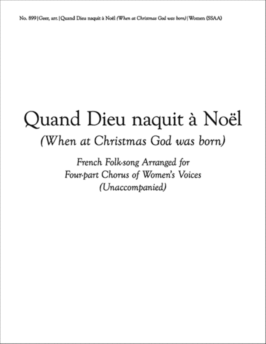 When at Christmas (Quand Dieu naquit a Noel) SSAA scores gallery preview page 1