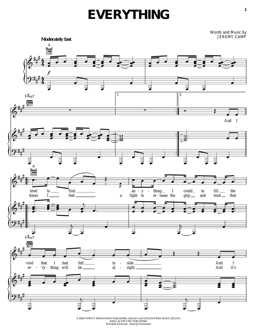 Everything Everything Piano, Vocal, Guitar scores gallery preview page 1