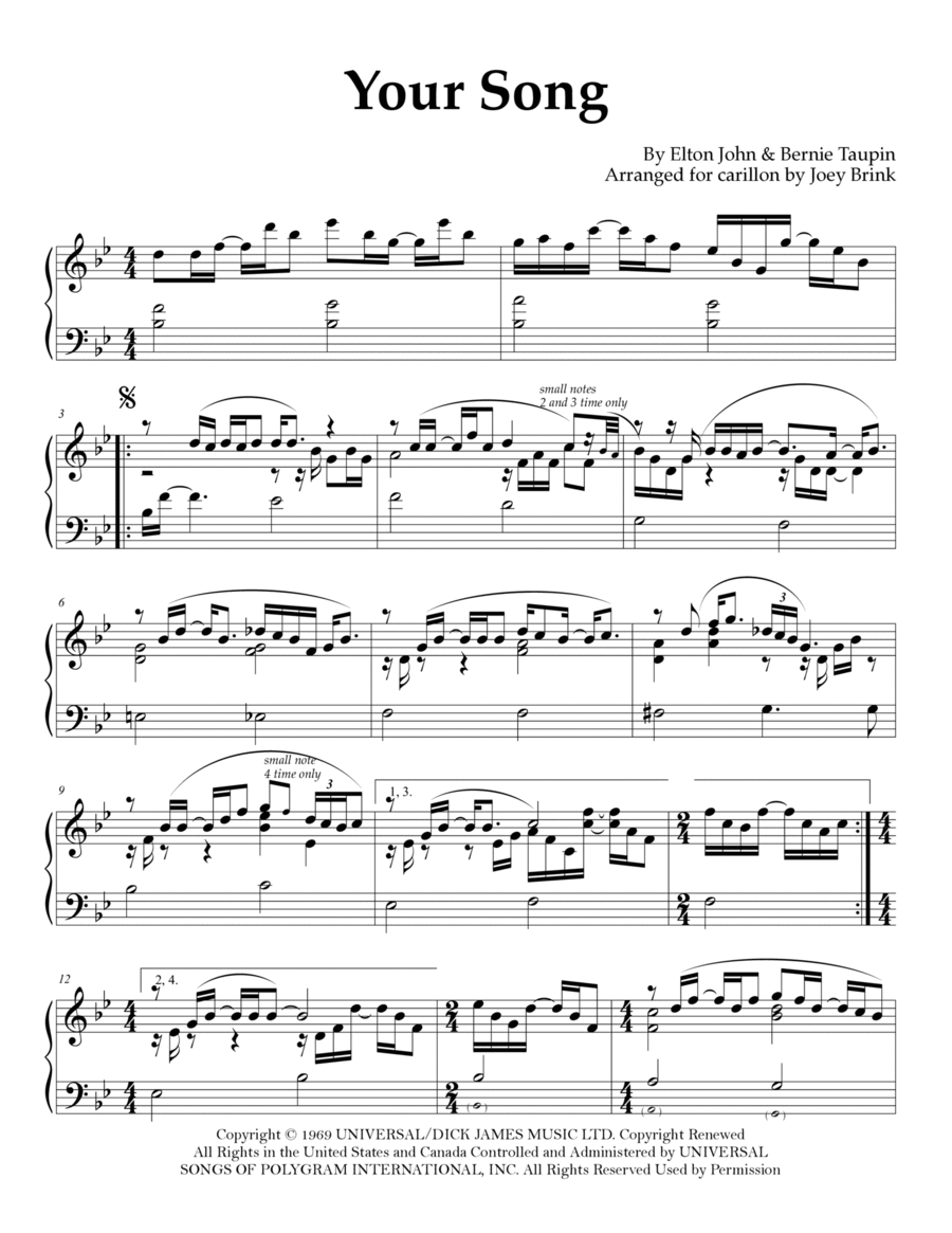 Your Song Carillon scores gallery preview page 1