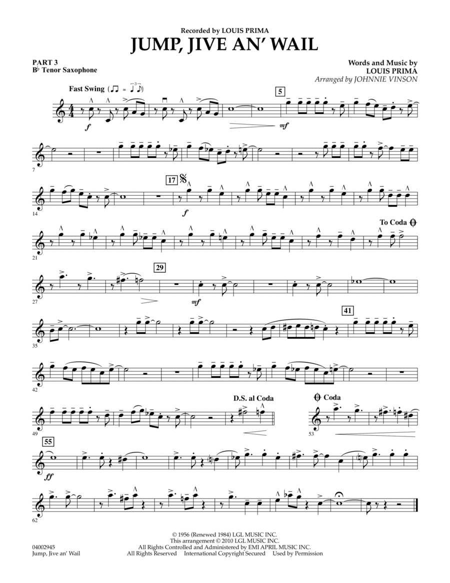 Jump, Jive An' Wail - Pt.3 - Bb Tenor Saxophone Concert Band scores gallery preview page 1