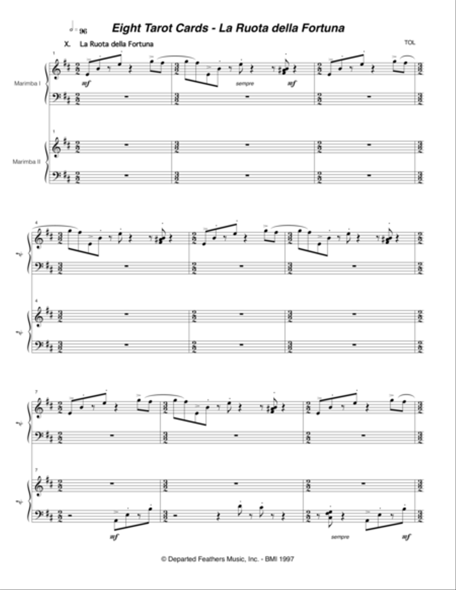Eight Tarot Cards for Madam Rubio ... La Ruota della Fortuna (1997) for two marimbas Small Ensemble scores gallery preview page 1
