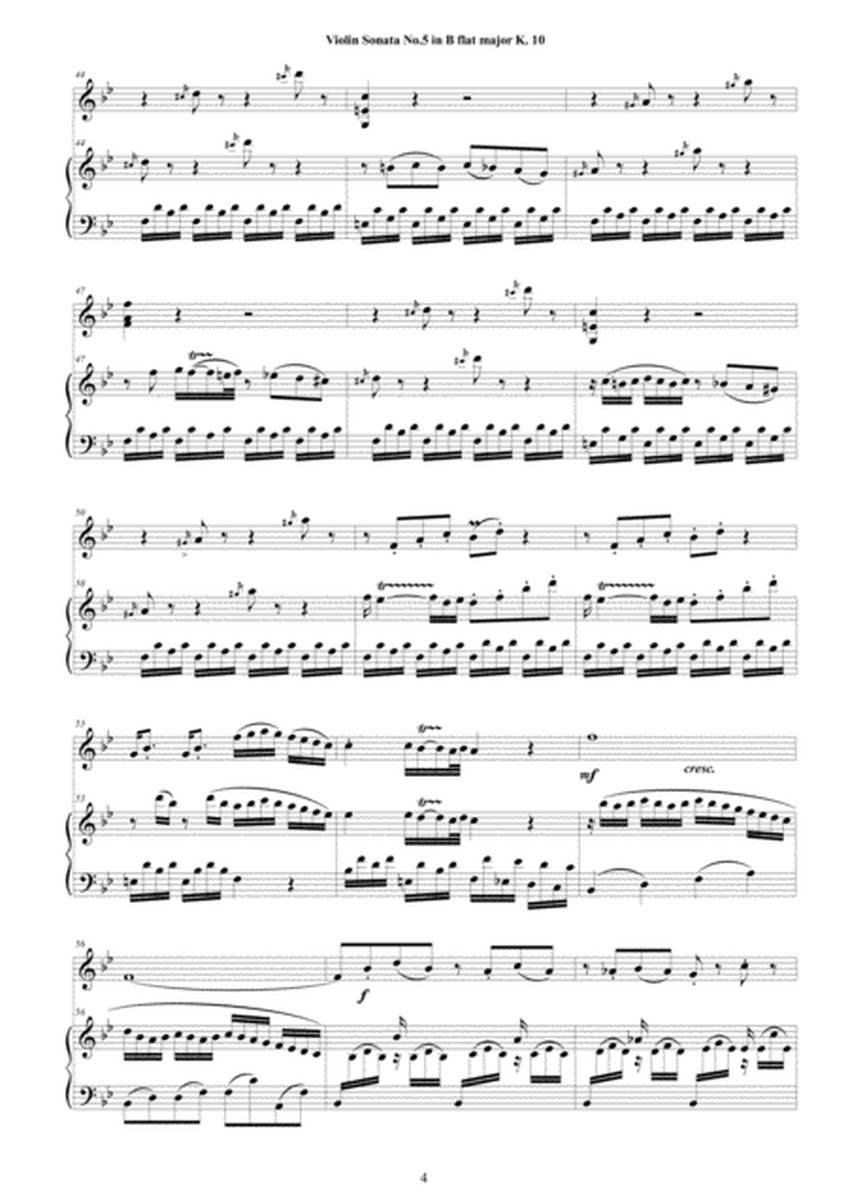Mozart - Violin Sonata No.5 in B flat K 10 for Violin and Piano - Score and Part image number null
