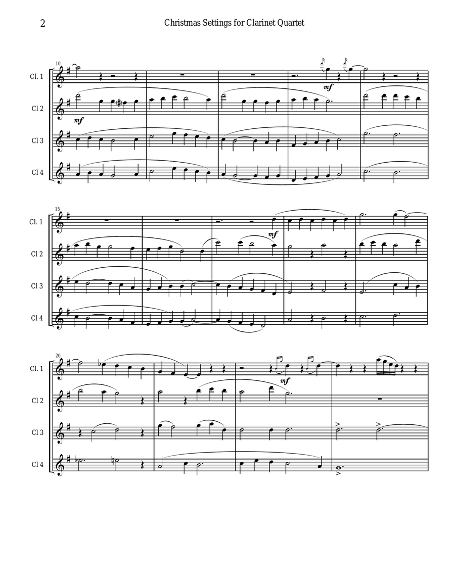Christmas Settings for Clarinet Quartet Clarinet Quartet scores gallery preview page 2