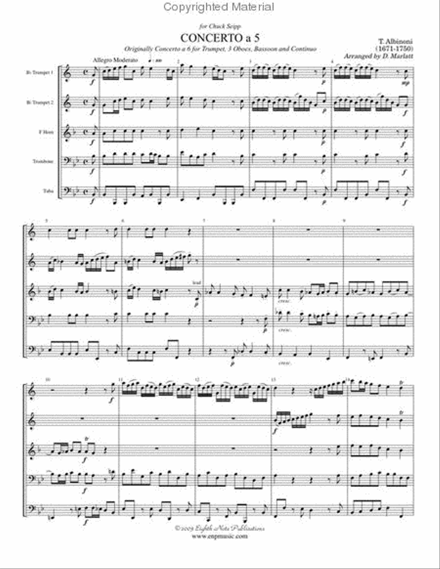 Concerto a 5 (originally for Trumpet, 3 Oboes, Bassoon) Brass Ensemble scores gallery preview page 2