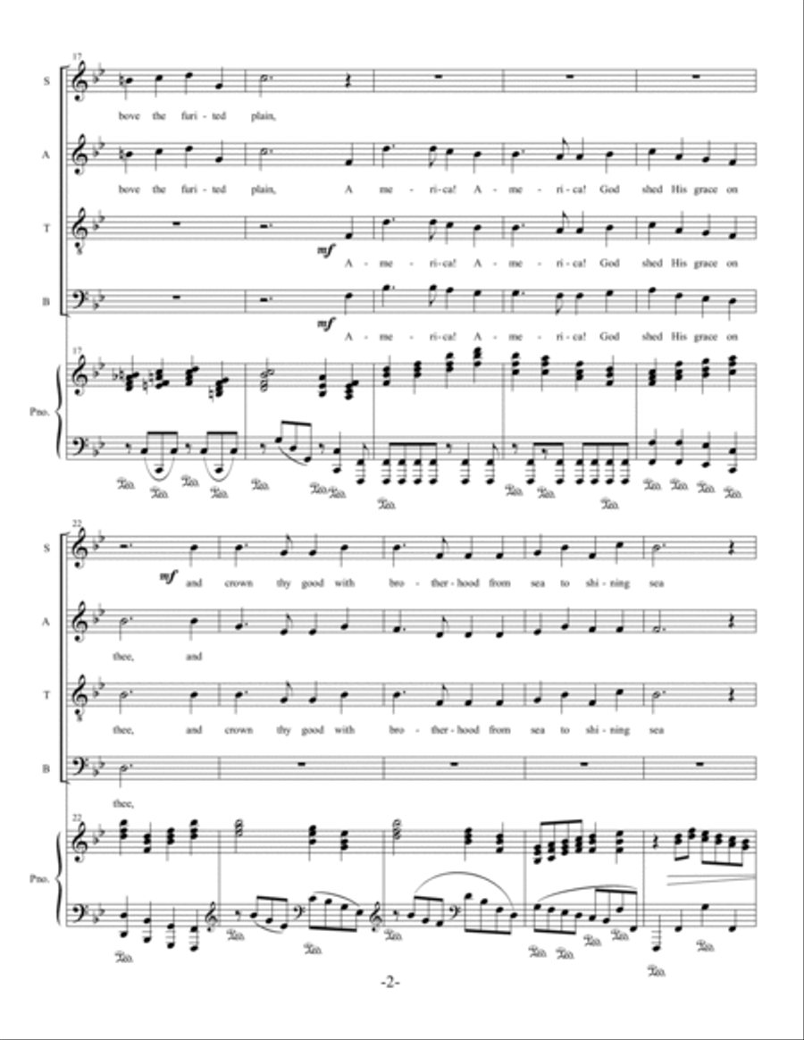 America the Beautiful SATB + congregation in verse 3 4-Part scores gallery preview page 2