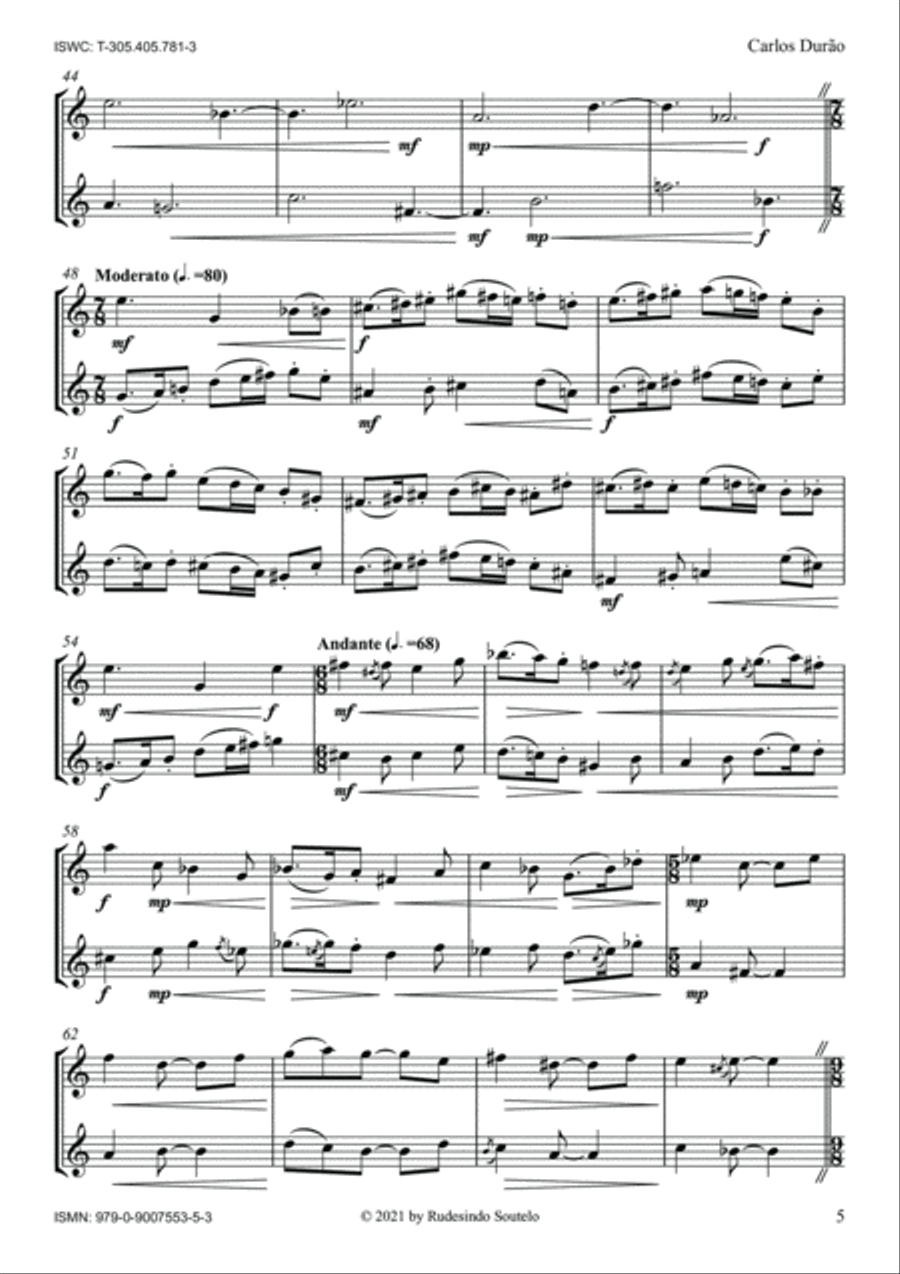 Carlos Durão (Flute and/or Violin Duo) Woodwind Ensemble scores gallery preview page 5