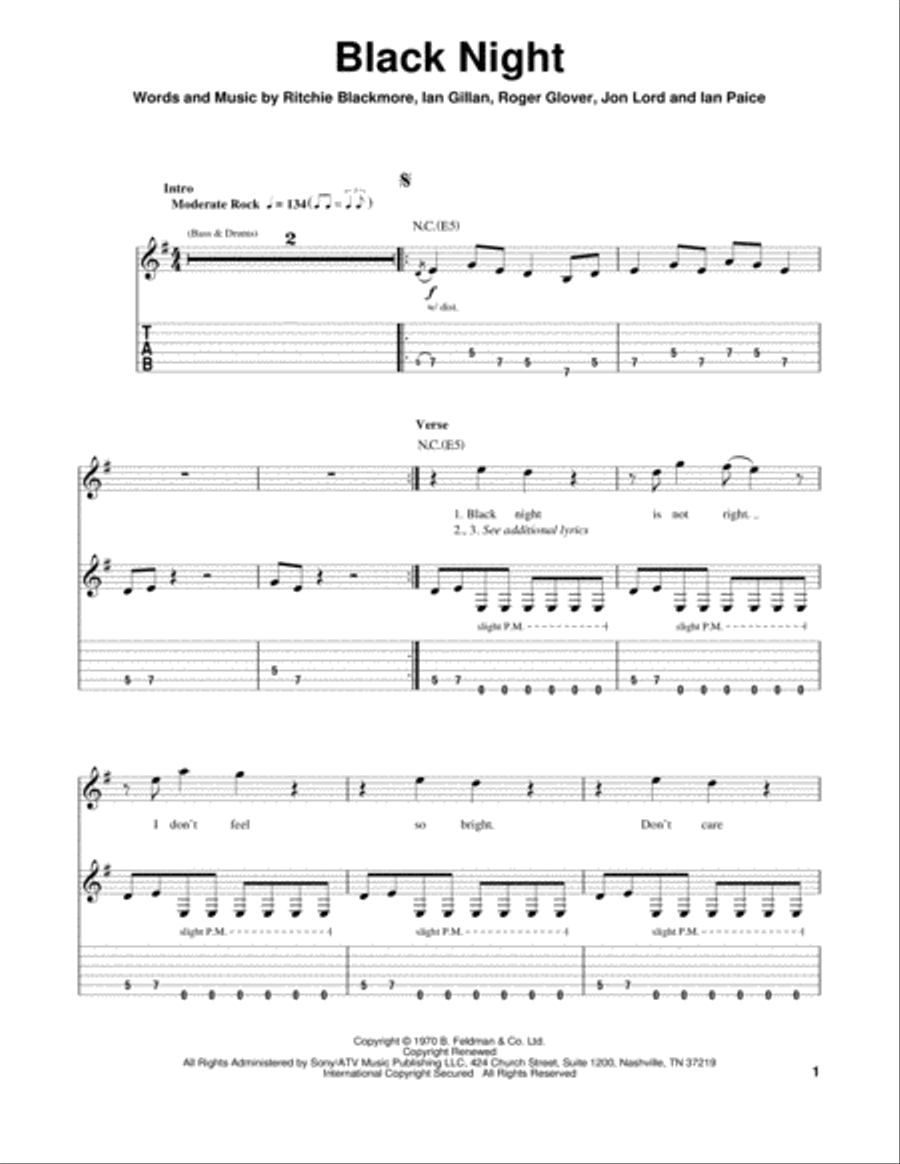 Black Night Electric Guitar scores gallery preview page 1