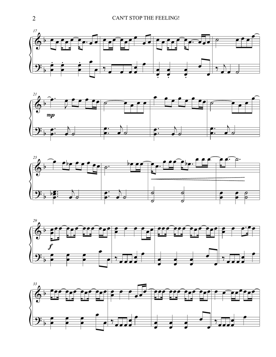 Can't Stop The Feeling from TROLLS Piano Solo scores gallery preview page 2