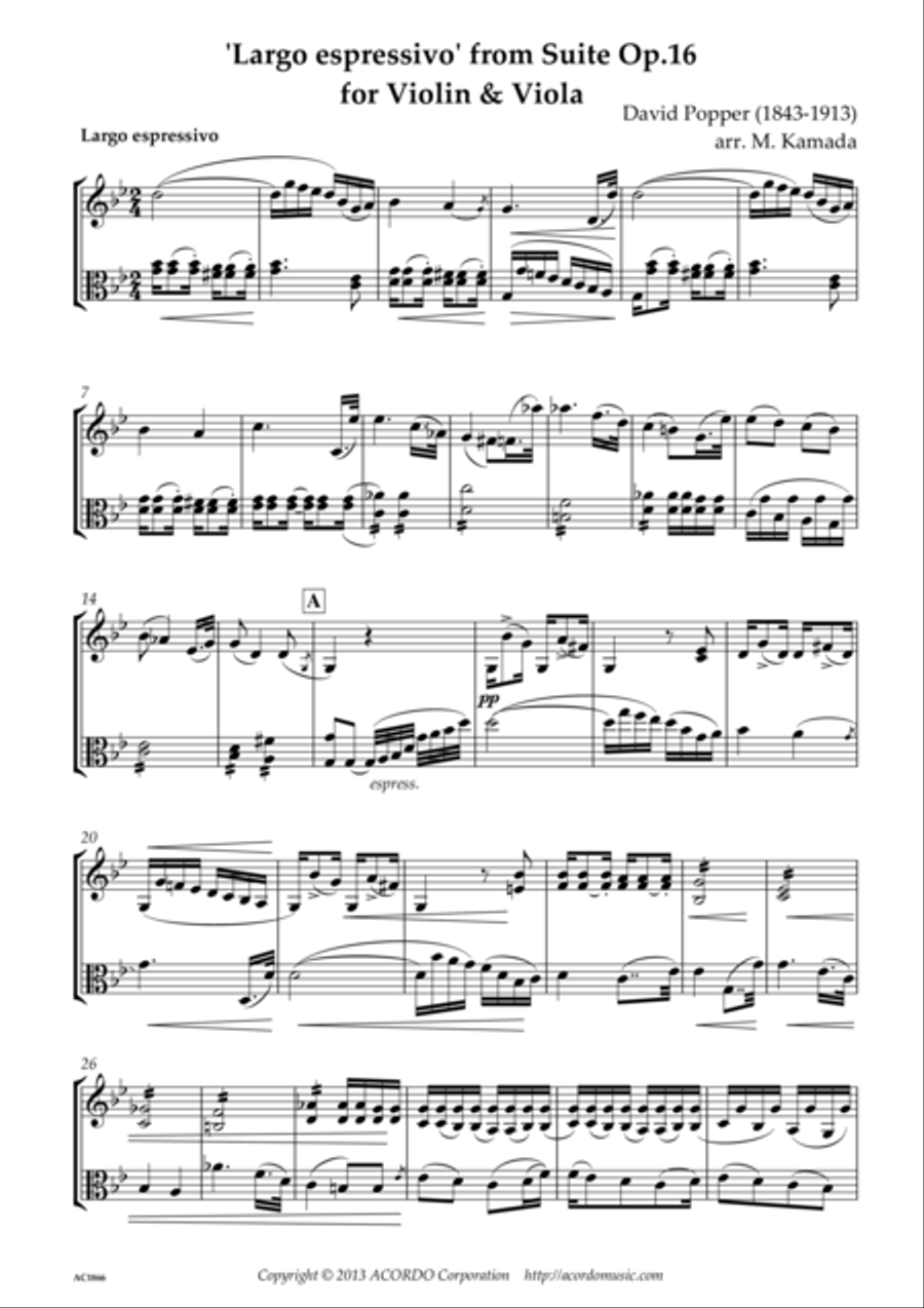 'Largo espressivo' from Suite Op.16 for Violin & Viola String Duet scores gallery preview page 1