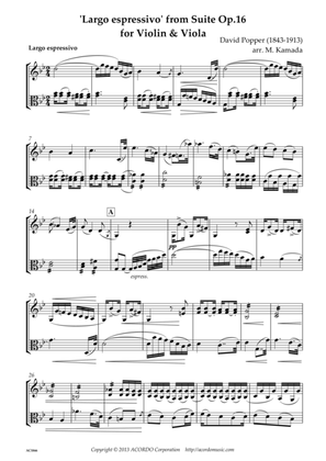 'Largo espressivo' from Suite Op.16 for Violin & Viola