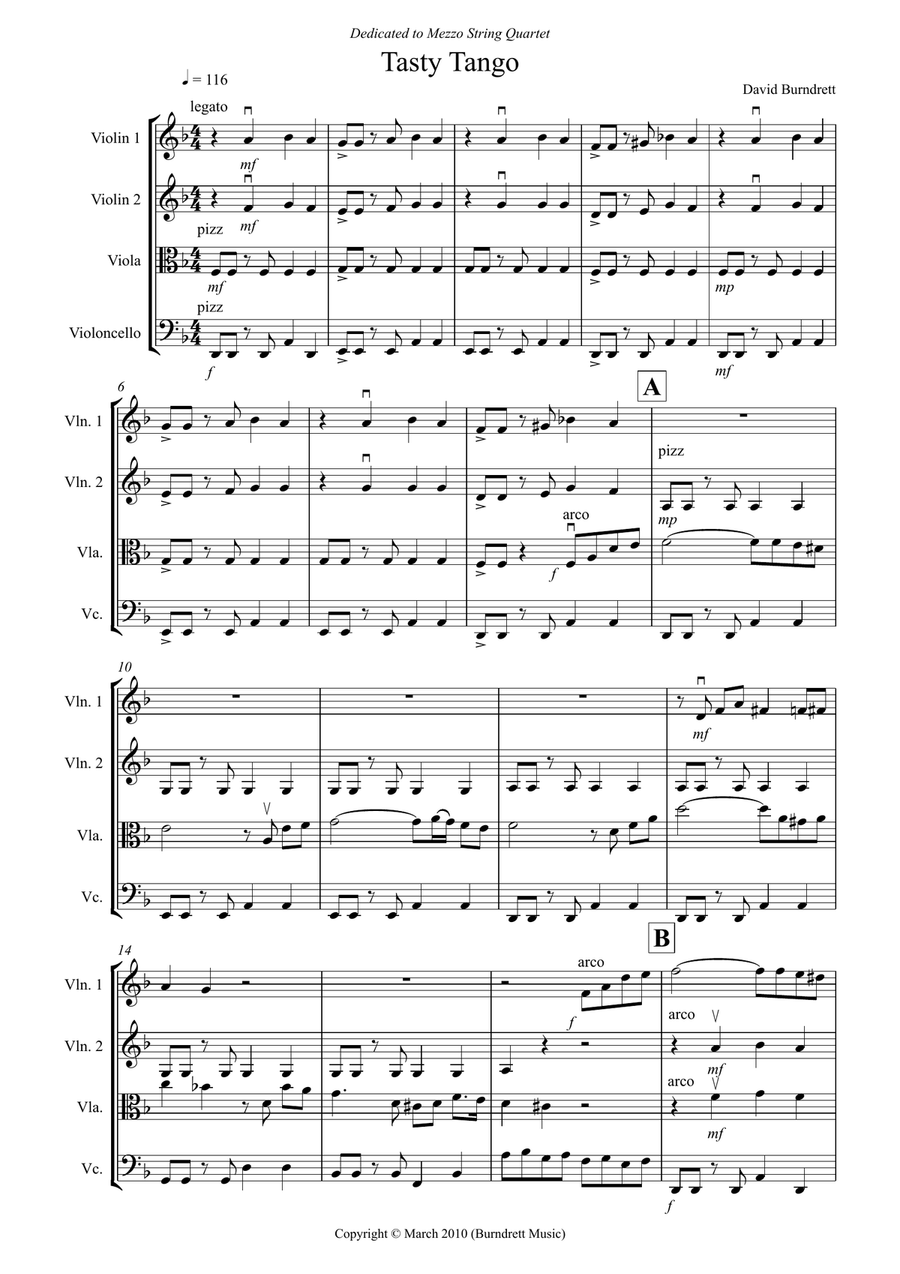 Tasty Tango for String Quartet String Quartet scores gallery preview page 1