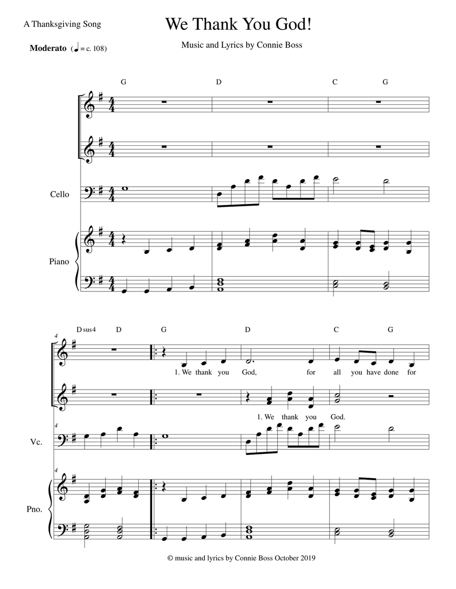 We Thank You God! SSA vocal trio cello and piano SSA scores gallery preview page 1