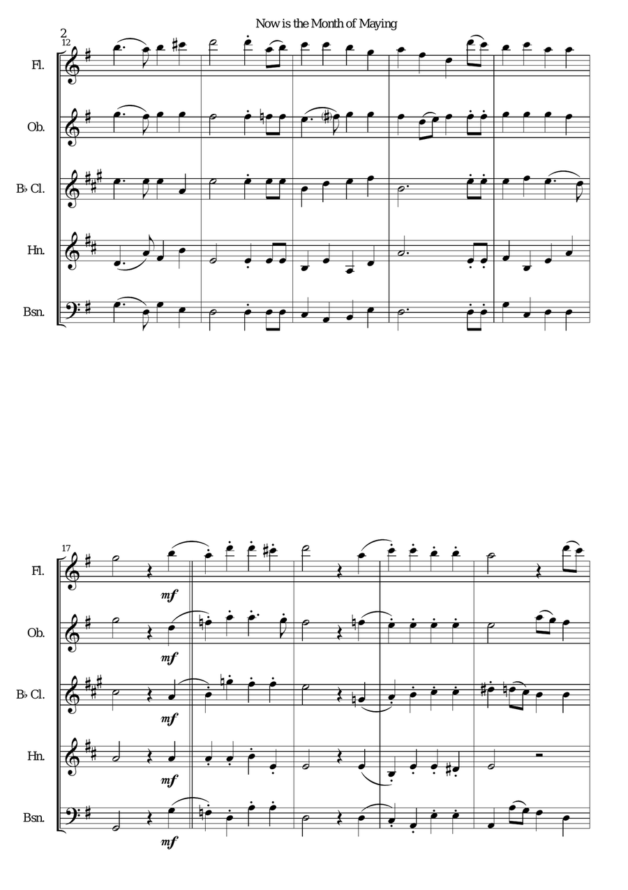 Now is the Month of Maying with variations for wind quintet Woodwind Quintet scores gallery preview page 2