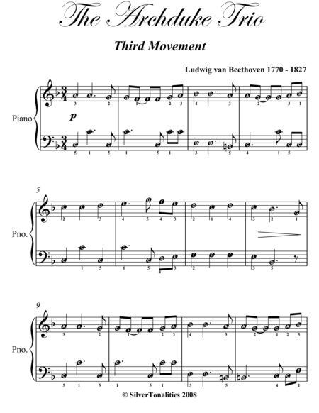 Archduke Trio Third Movement Easiest Piano Sheet Music
