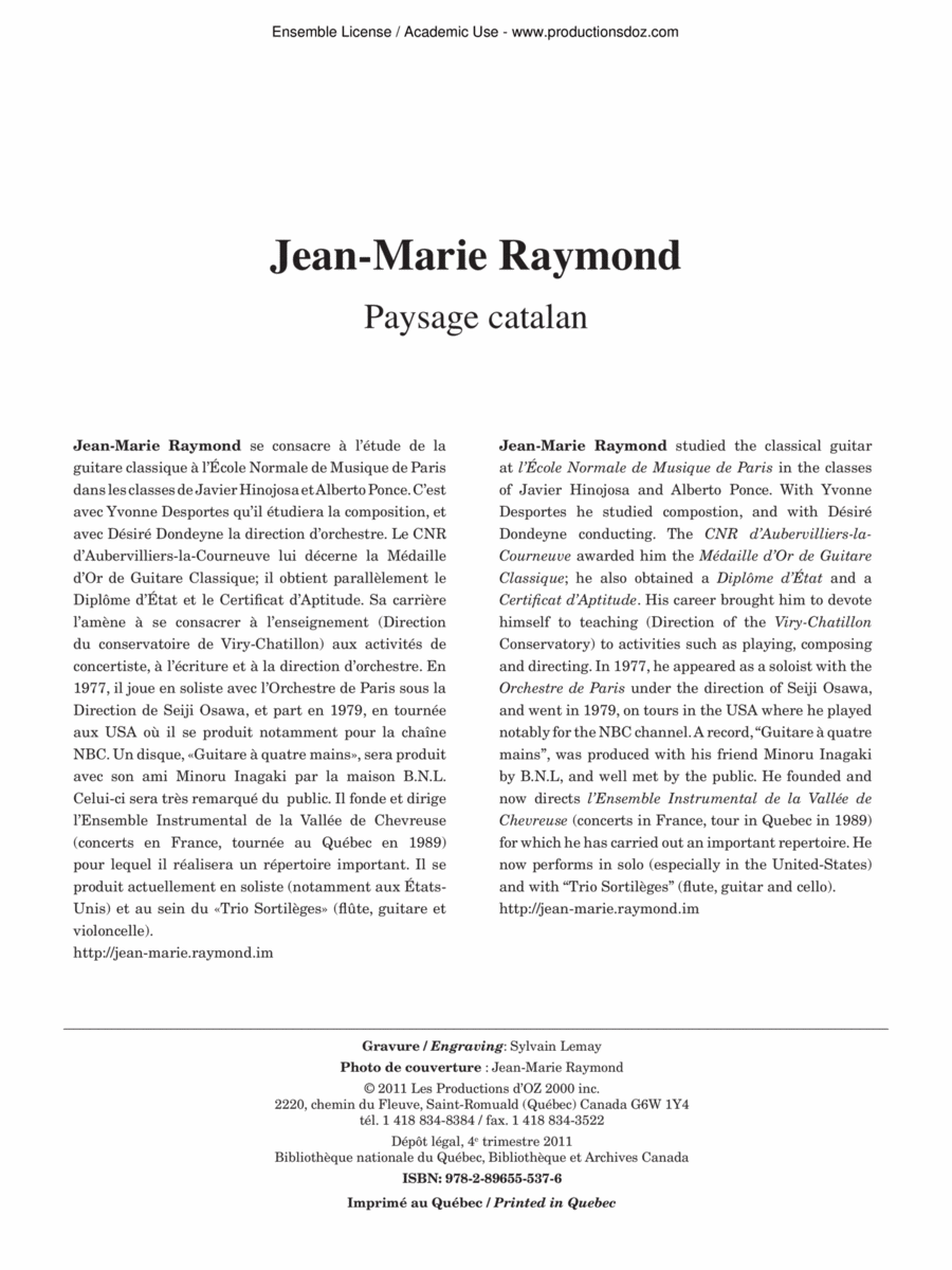 Paysage catalan Classical Guitar scores gallery preview page 1