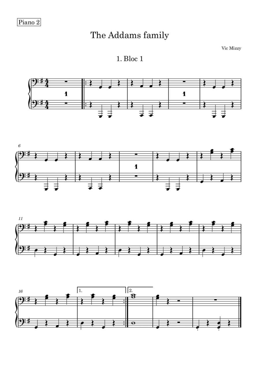 Addams Family Theme Addams Family Theme Easy Piano scores gallery preview page 1