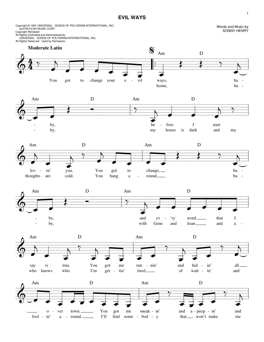 Evil Ways Evil Ways Piano scores gallery preview page 1