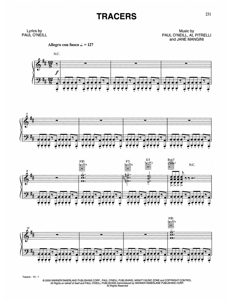 Tracers Tracers Piano, Vocal, Guitar scores gallery preview page 1