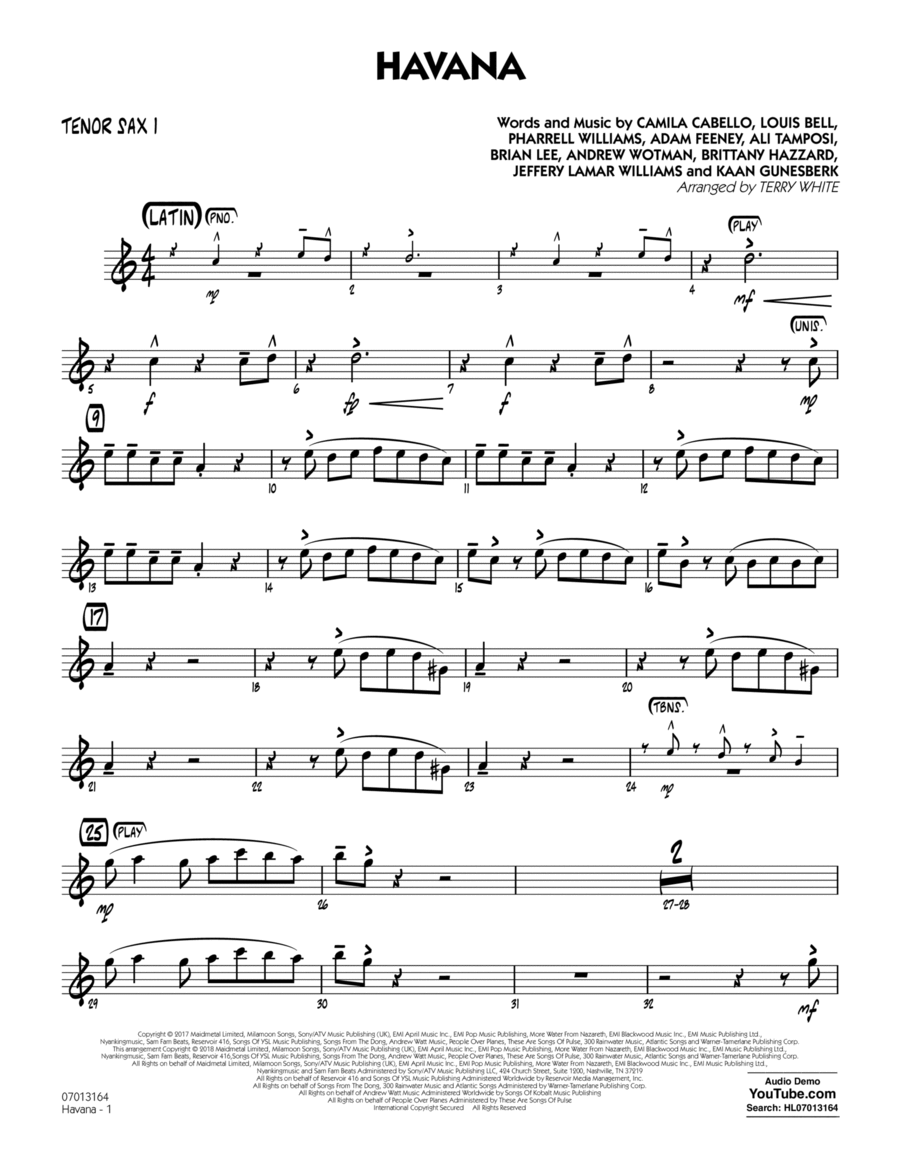 Havana - Tenor Sax 1 Tenor Saxophone scores gallery preview page 1