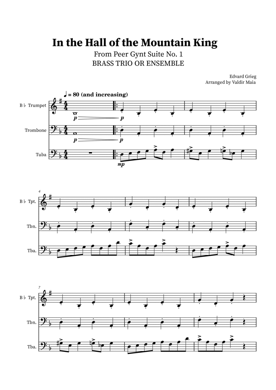 In The Hall Of The Mountain King - Brass Trio Brass Trio scores gallery preview page 1