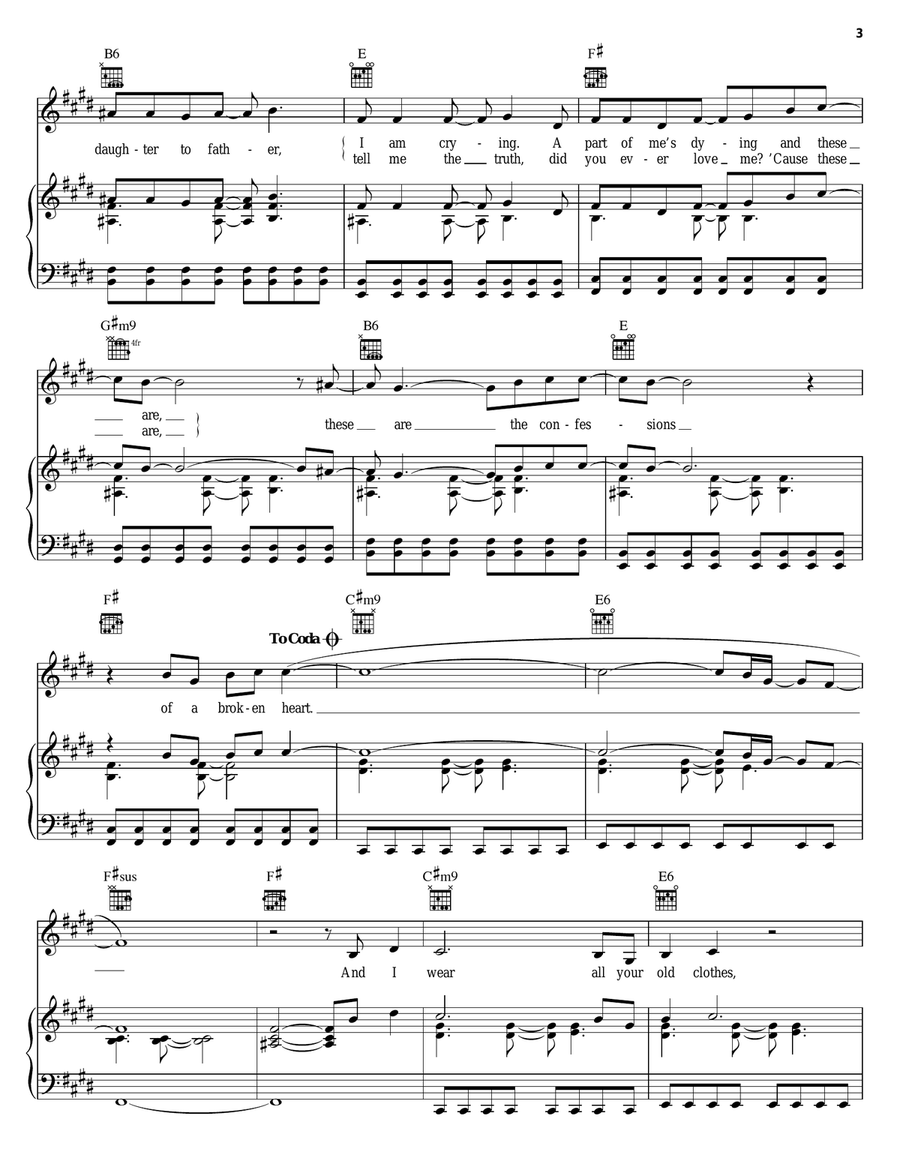 Confessions Of A Broken Heart (Daughter To Father) Piano, Vocal, Guitar scores gallery preview page 3