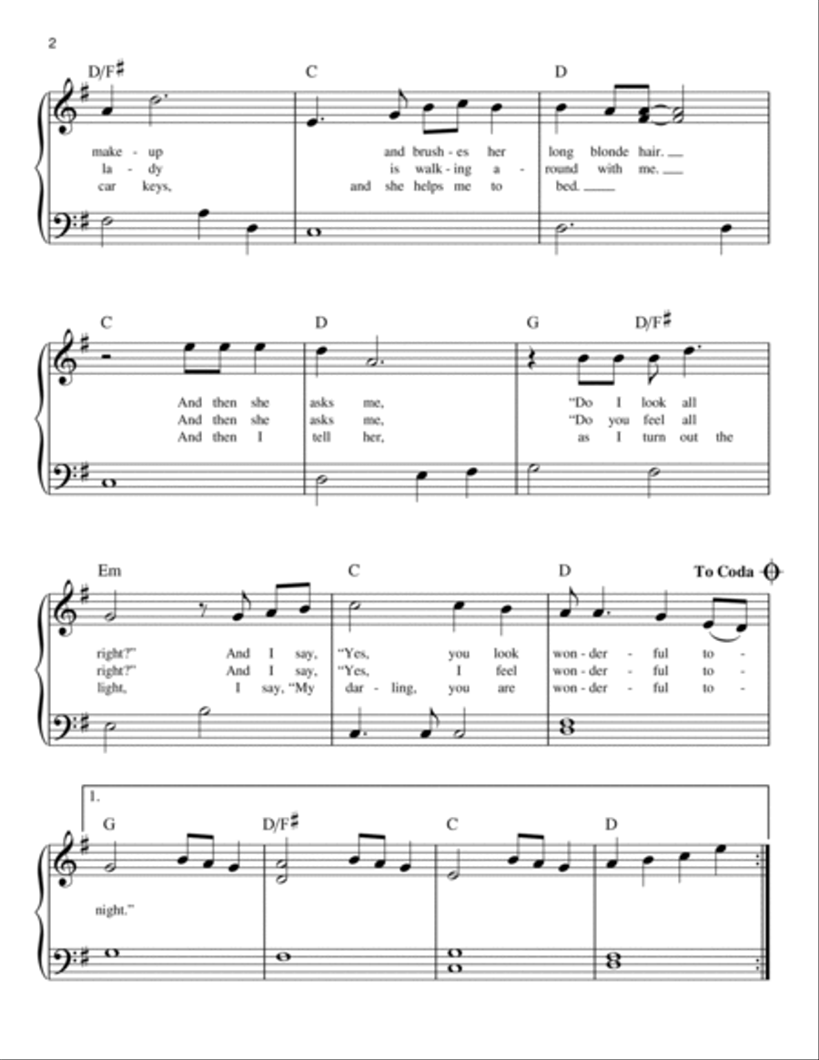 Wonderful Tonight Easy Piano scores gallery preview page 2