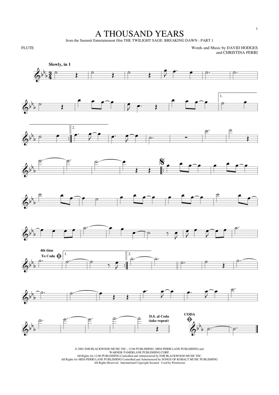 A Thousand Years Flute Solo scores gallery preview page 1