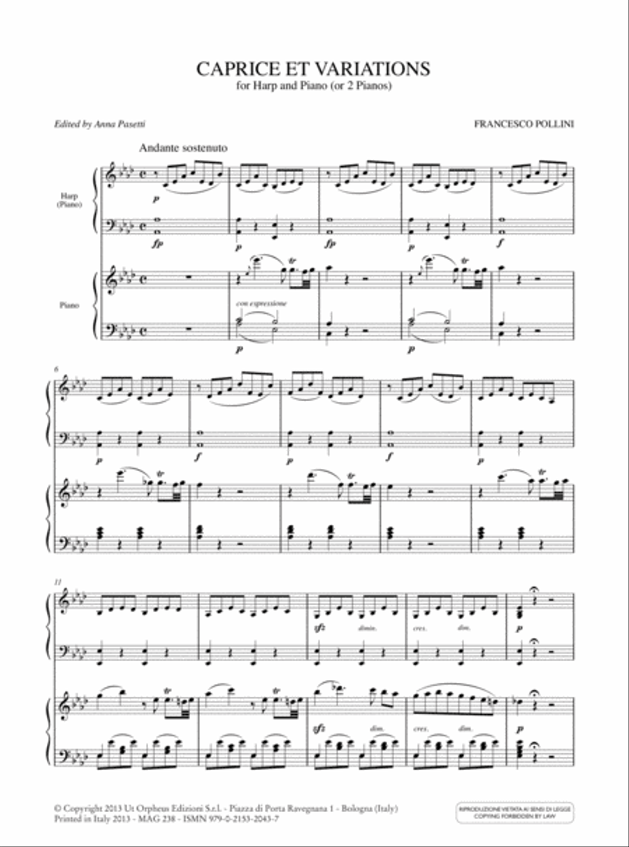 Caprice et Variations for Harp and Piano (or 2 Pianos) Harp scores gallery preview page 2