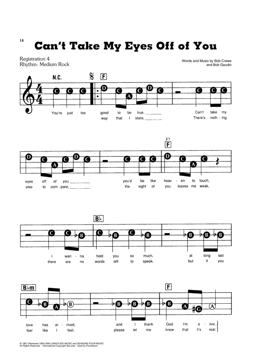 Can't Take My Eyes Off Of You Electronic Keyboard scores gallery preview page 1