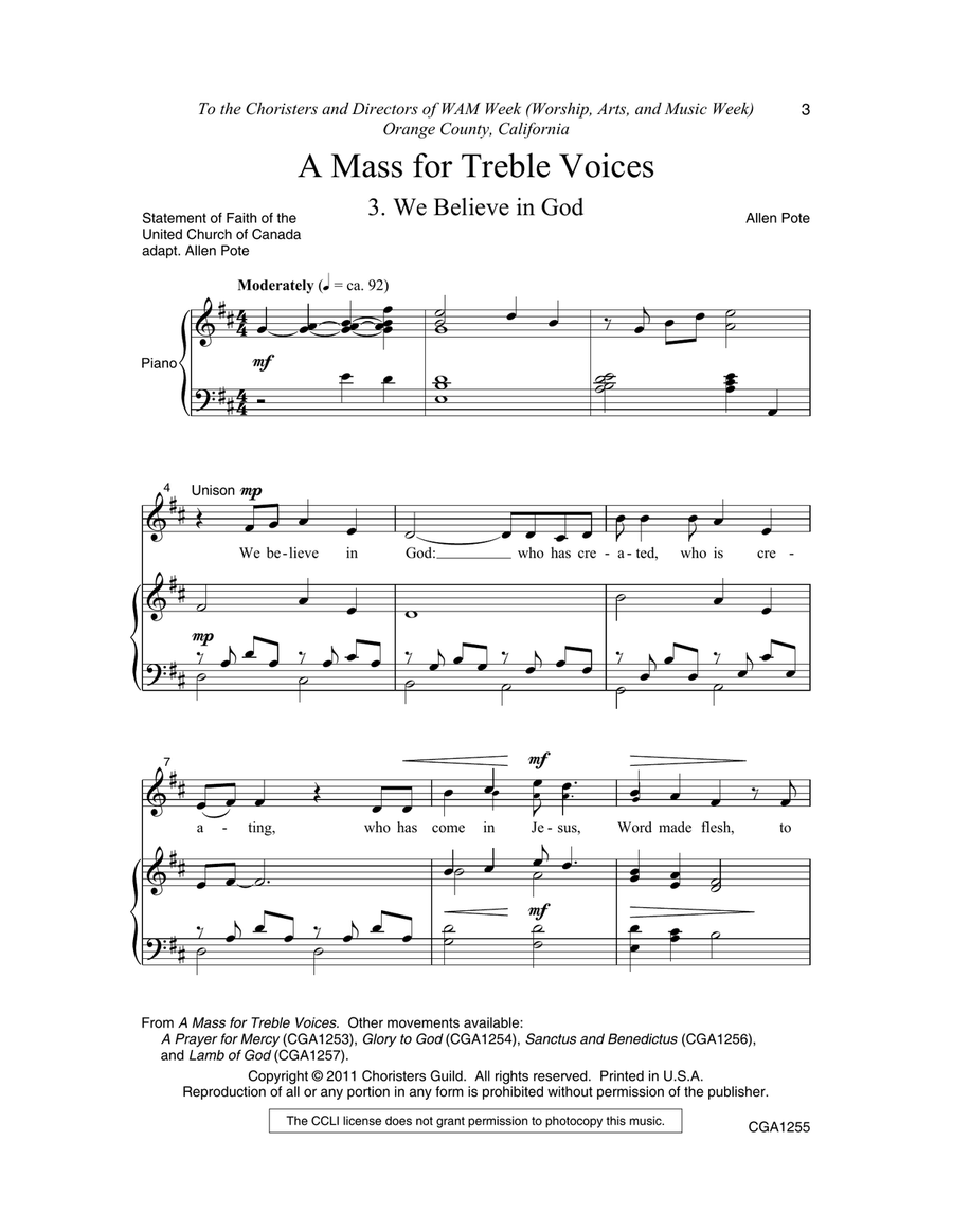 A Mass for Treble Voices - We Believe in God by Allen Pote SSA - Digital Sheet Music page 3