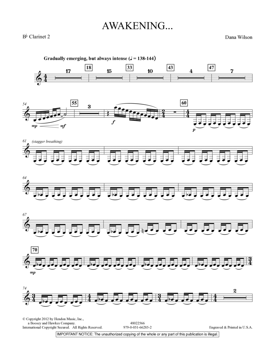 Awakening... - Bb Clarinet 2 Concert Band scores gallery preview page 1