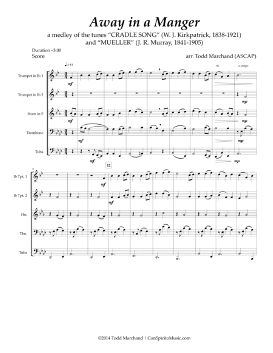 Away in a Manger (a medley of two tunes) - brass quintet image number null