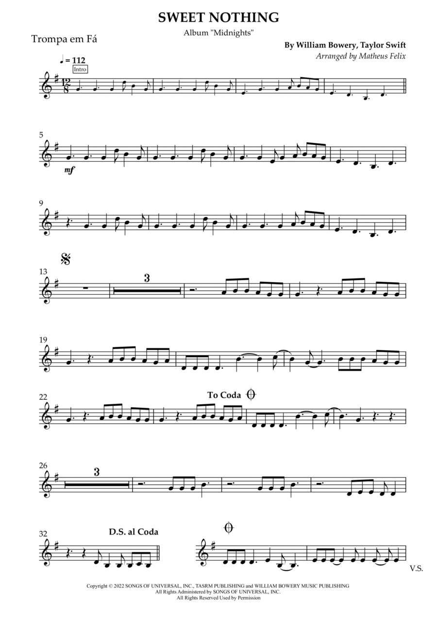 Sweet Nothing Sweet Nothing Horn Solo scores gallery preview page 1