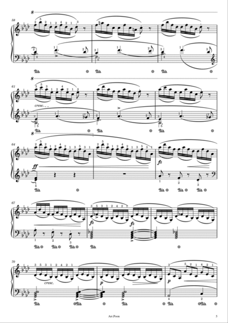 Schubert - 4 Impromptus in A♭ Major - Op.90 D.899 No.4 - Original With Fingered Piano Solo scores gallery preview page 5