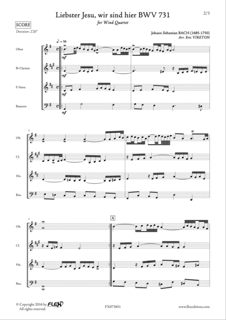 Liebster Jesu, wir sind hier BWV 731 Woodwind Quartet scores gallery preview page 2