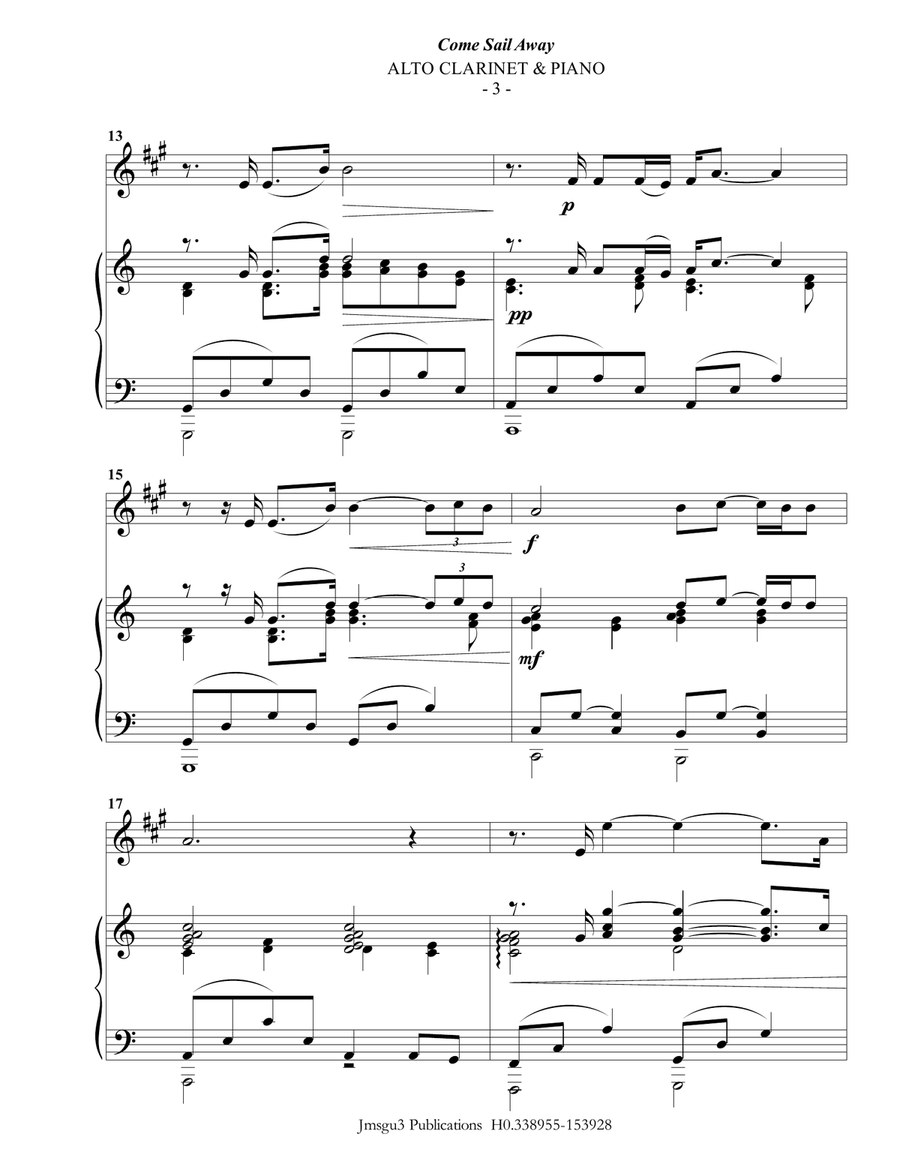 Come Sail Away E-Flat Clarinet scores gallery preview page 3