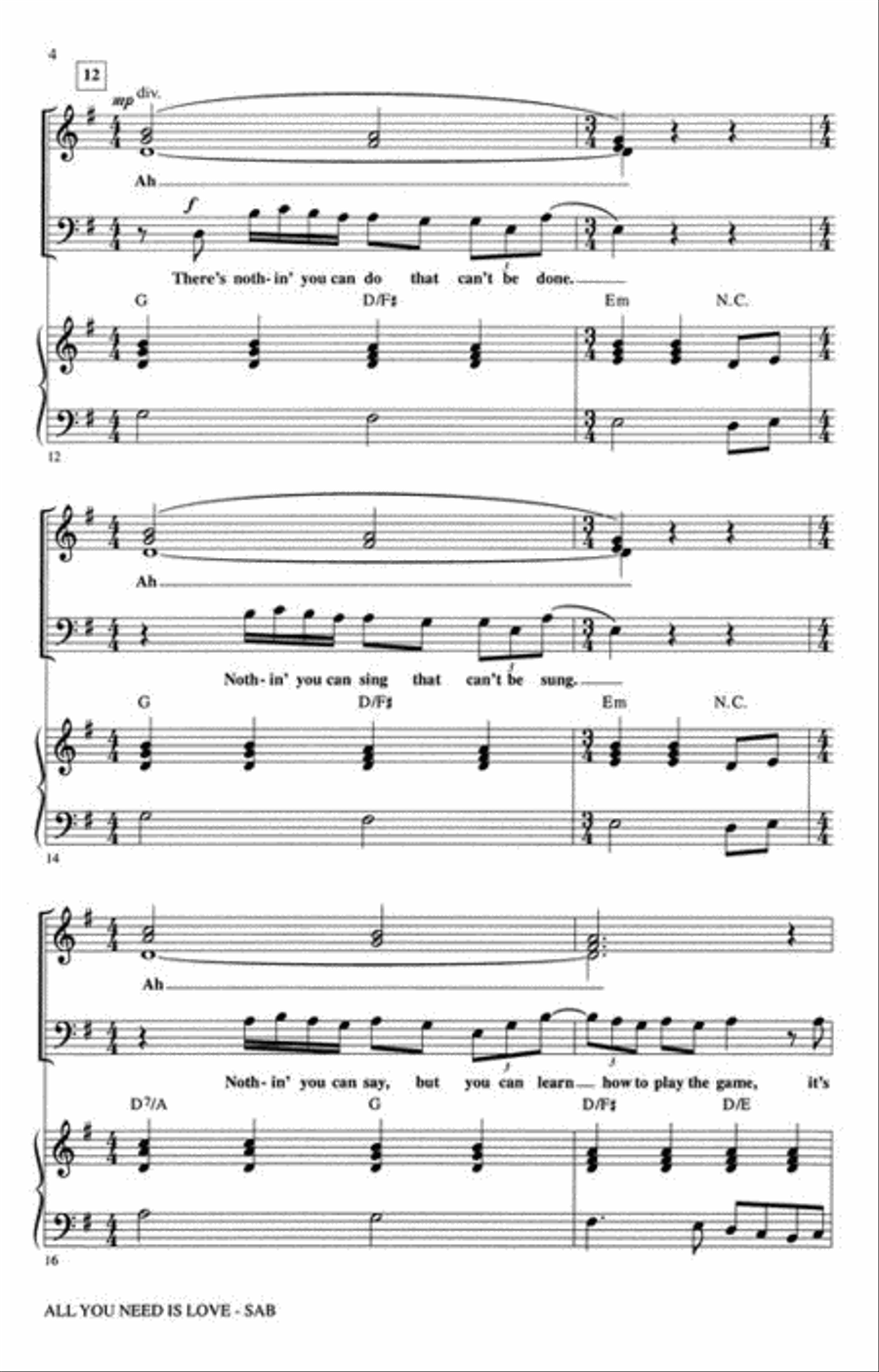 All You Need Is Love 3-Part scores gallery preview page 4