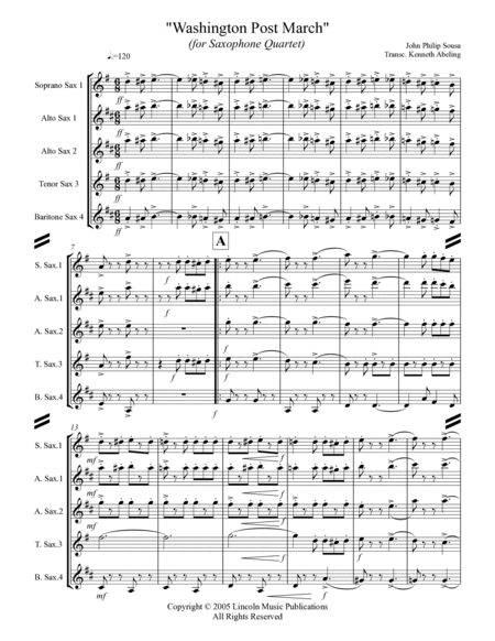 March - Washington Post March (for Saxophone Quartet SATB or AATB) image number null