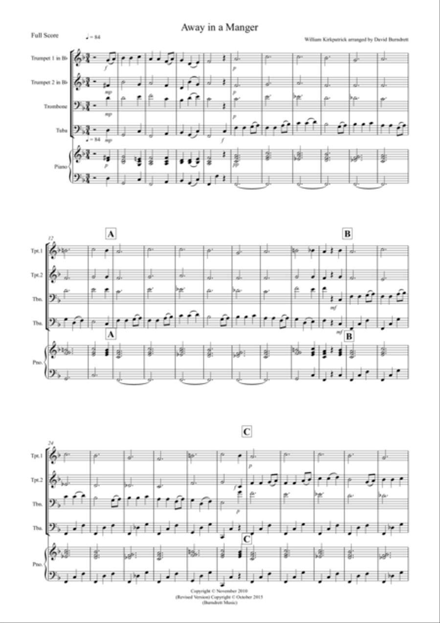 Away in a Manger for Brass Quartet Brass Quartet scores gallery preview page 1
