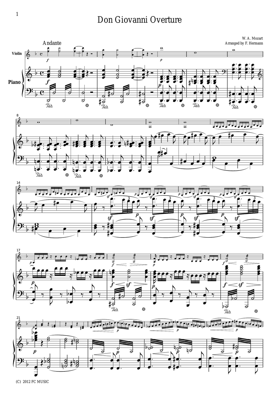 Mozart Don Giovanni Overture, for Violin & Piano, VM004 Violin Solo scores gallery preview page 1