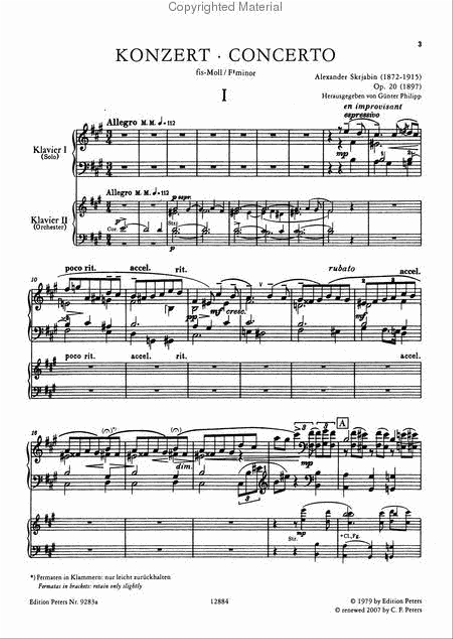 Piano Concerto in F sharp minor Op. 20 (Edition for 2 Pianos) Piano scores gallery preview page 2