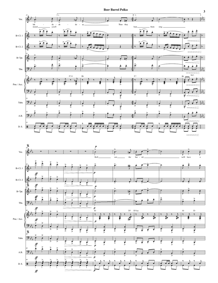 Beer Barrel Polka ( Roll Out The Barrel ) - German Band with Optional Vocal - Oktoberfest Large Ensemble scores gallery preview page 3