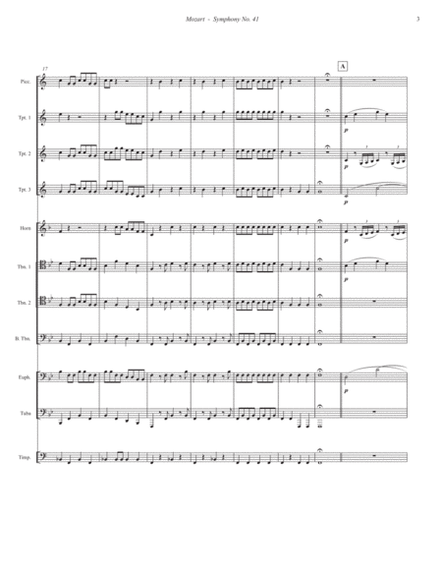 Symphony No. 41 Jupiter 1st movement for 10-part Brass Ensemble and Timpani