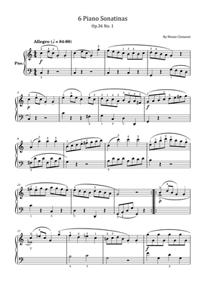 Book cover for Clementi - Piano Sonatina in C Major - Op.36 No.1 - Original For Piano Solo With Fingered