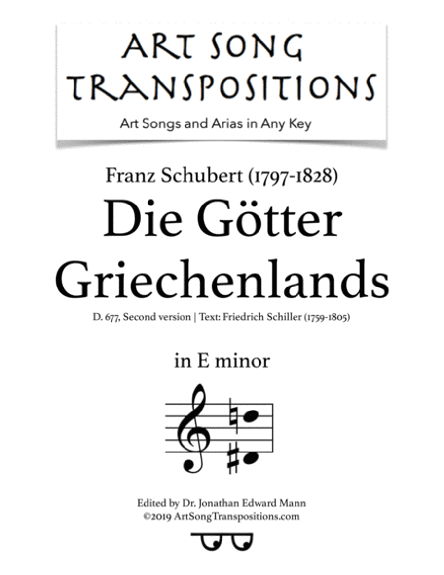 SCHUBERT: Die Götter Griechenlands, D. 677 (second version, transposed to E minor) Voice scores gallery preview page 1
