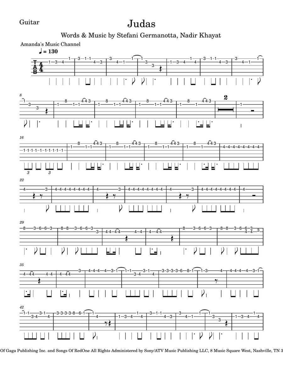 Judas Judas Acoustic Guitar scores gallery preview page 1