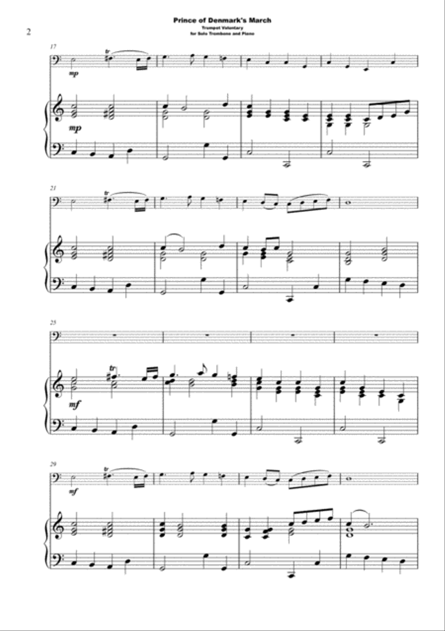 Trumpet Voluntary, (Prince of Denmark's March), for Solo Trombone and Piano Trumpet Solo scores gallery preview page 3