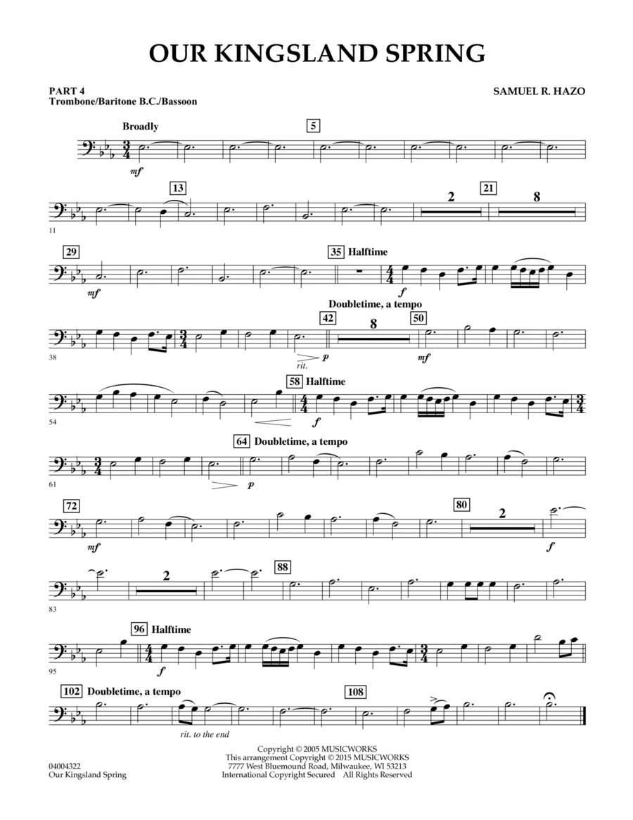 Our Kingsland Spring - Pt.4 - Trombone/Bar. B.C./Bsn. Concert Band scores gallery preview page 1