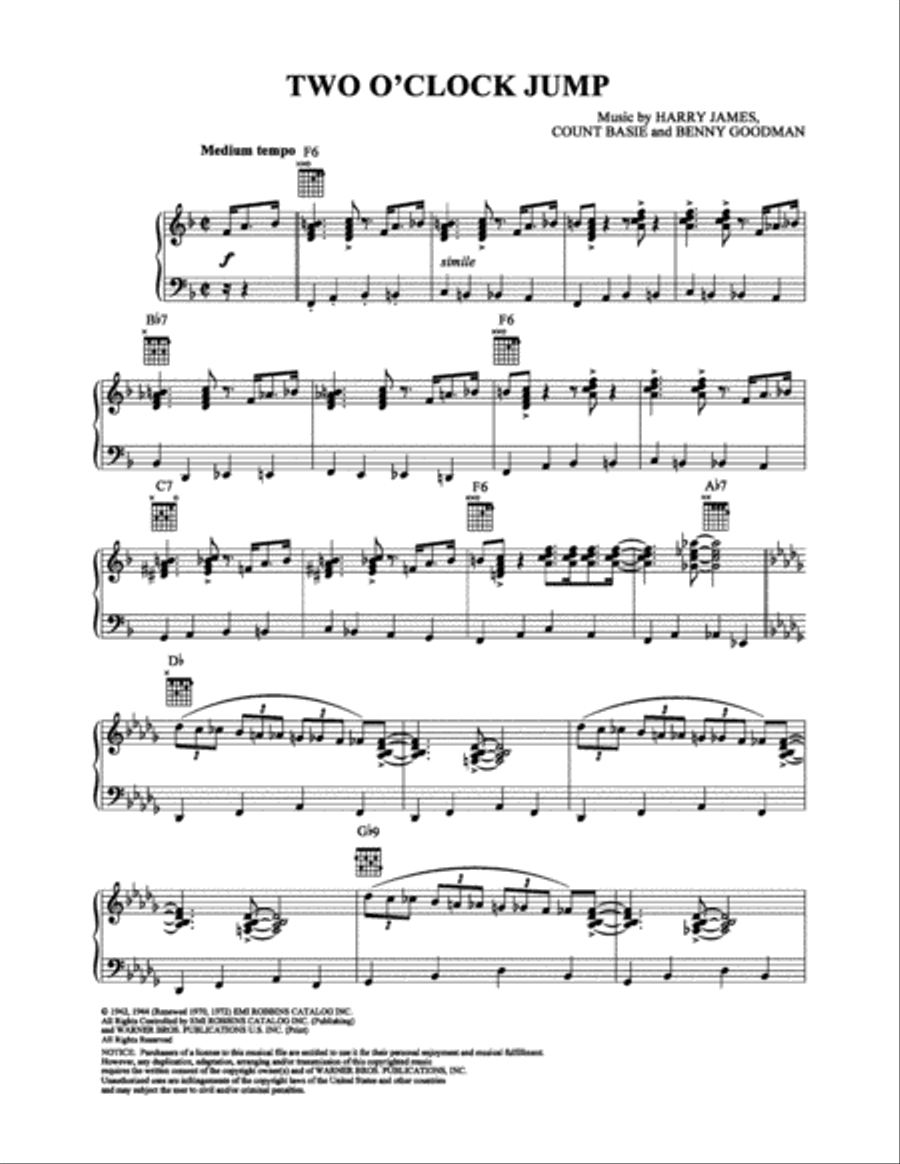 Two O'Clock Jump Two O'Clock Jump Piano Solo scores gallery preview page 1