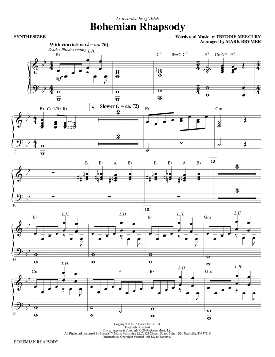 Bohemian Rhapsody (arr. Mark Brymer) - Synthesizer A Cappella scores gallery preview page 1